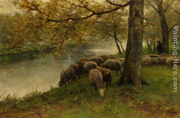 Sheep Watering by a River painting - Anton Mauve Sheep Watering by a River art painting